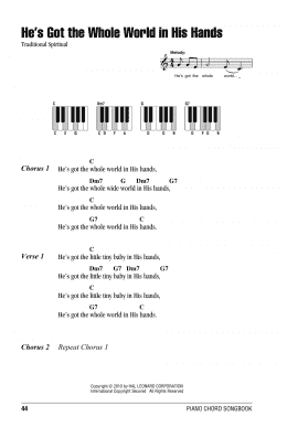 page one of He's Got The Whole World In His Hands (Piano Chords/Lyrics)