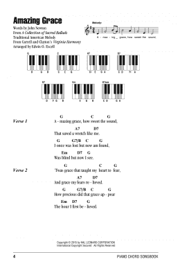 page one of Amazing Grace (Piano Chords/Lyrics)