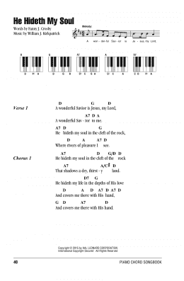 page one of He Hideth My Soul (Piano Chords/Lyrics)