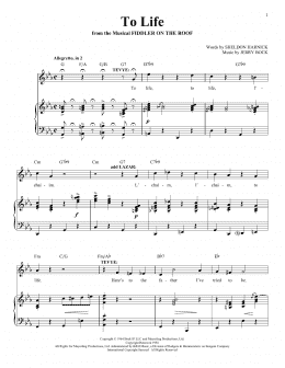 page one of To Life (Piano & Vocal)