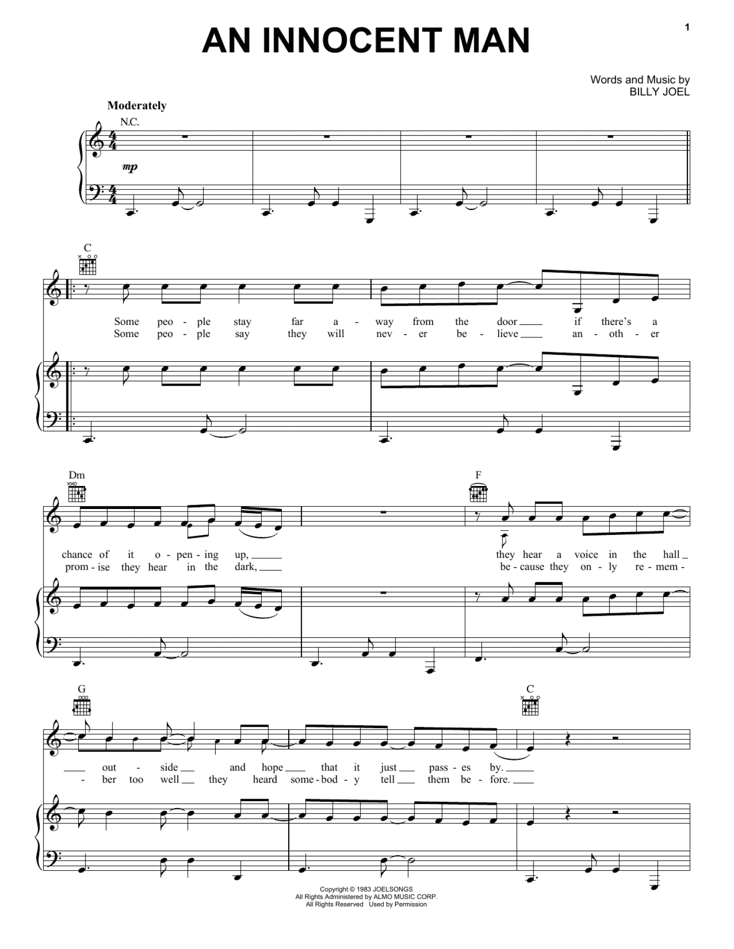 An Innocent Man (Piano, Vocal & Guitar Chords (Right-Hand Melody))