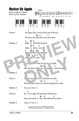 page one of Revive Us Again (Piano Chords/Lyrics)