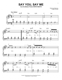 page one of Say You, Say Me (Very Easy Piano)