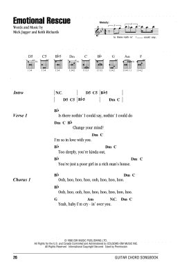 page one of Emotional Rescue (Guitar Chords/Lyrics)