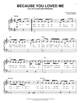 page one of Because You Loved Me (Very Easy Piano)