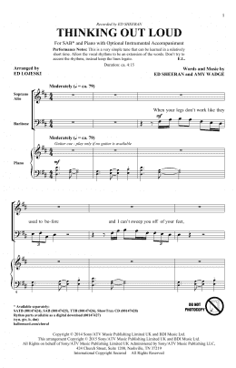 page one of Thinking Out Loud (arr. Ed Lojeski) (SAB Choir)