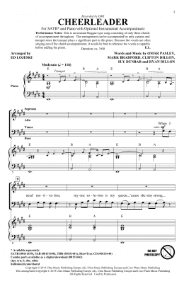 page one of Cheerleader (arr. Ed Lojeski) (SATB Choir)