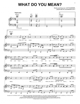 page one of What Do You Mean? (Piano, Vocal & Guitar Chords (Right-Hand Melody))