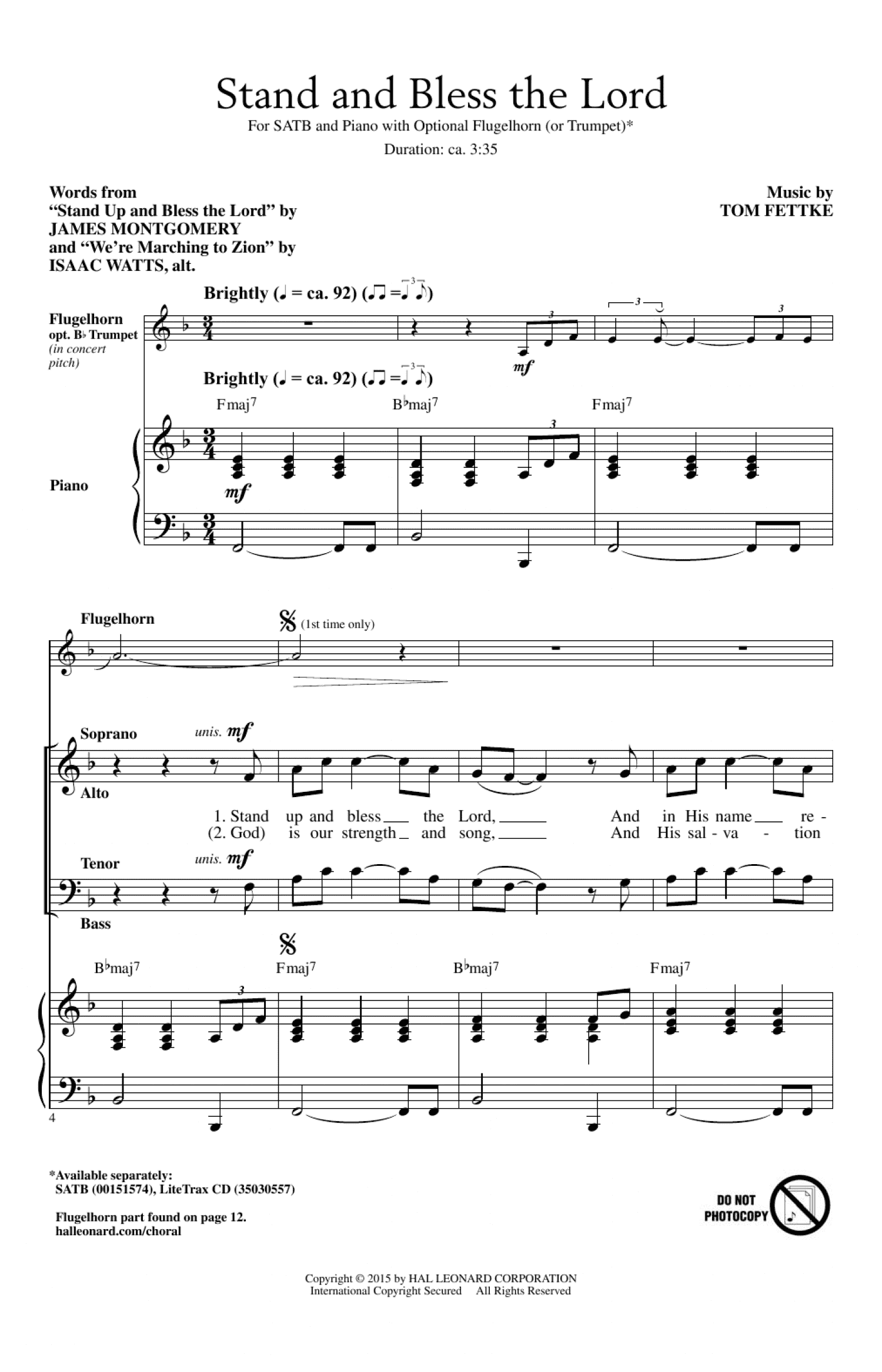 Stand And Bless The Lord (SATB Choir)