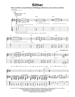 page one of Slither (Guitar Tab (Single Guitar))