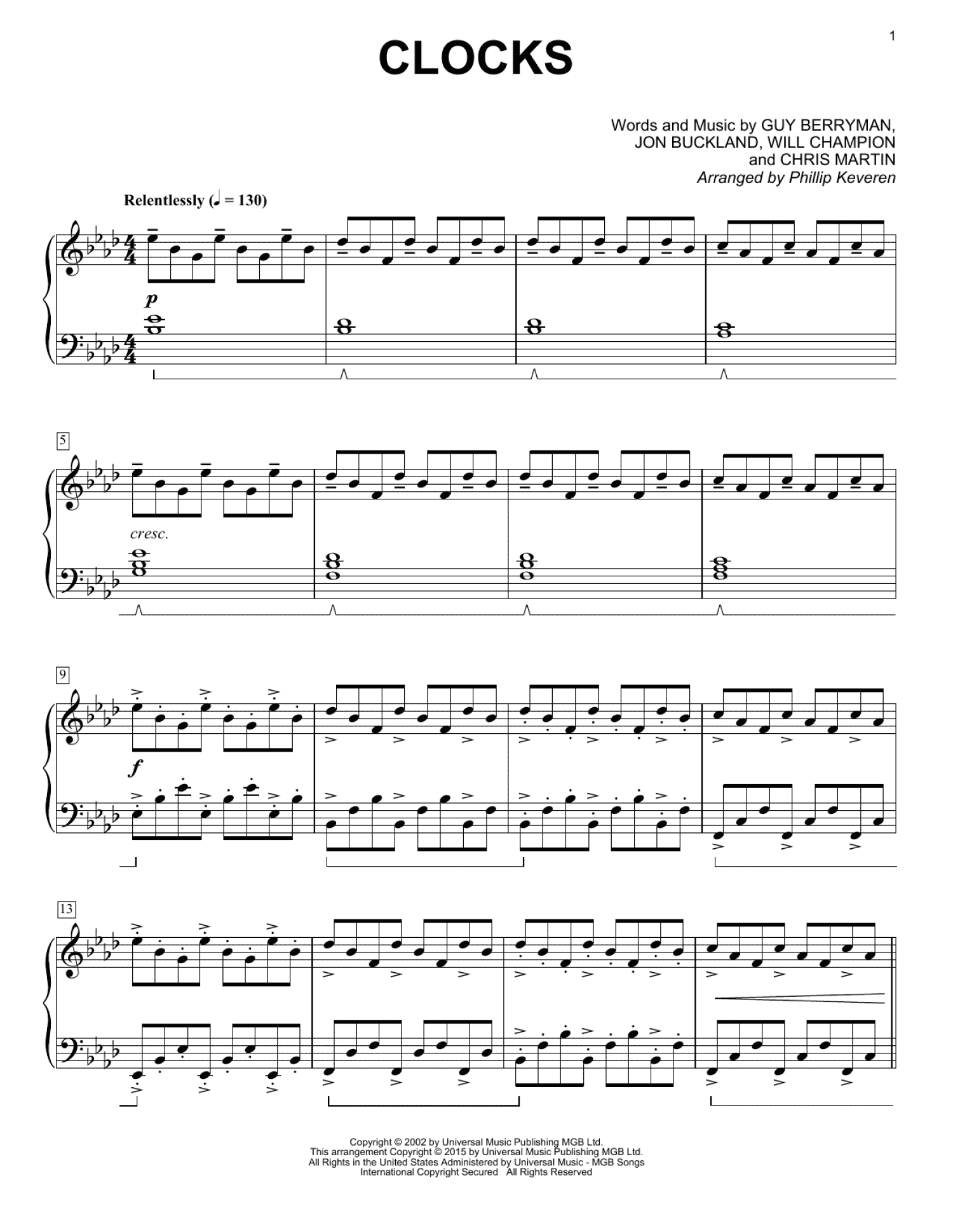 Clocks [Classical version] (arr. Phillip Keveren) (Piano Solo)