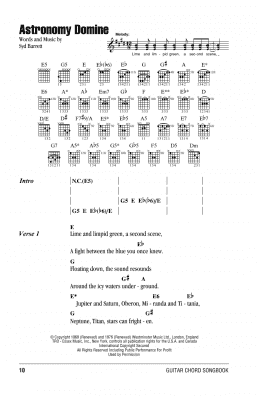 page one of Astronomy Domine (Guitar Chords/Lyrics)
