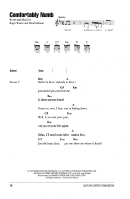 page one of Comfortably Numb (Guitar Chords/Lyrics)