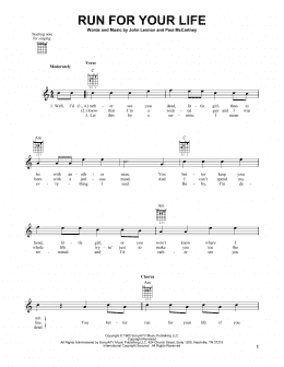 page one of Run For Your Life (Easy Guitar)