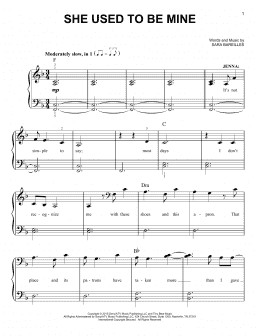 page one of She Used To Be Mine (from Waitress The Musical) (Easy Piano)