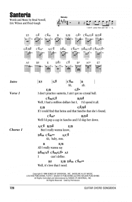 page one of Santeria (Guitar Chords/Lyrics)