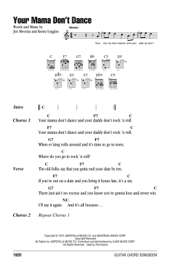 page one of Your Mama Don't Dance (Guitar Chords/Lyrics)