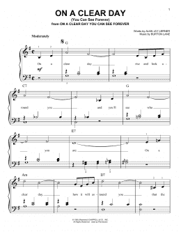 page one of On A Clear Day (You Can See Forever) (Very Easy Piano)