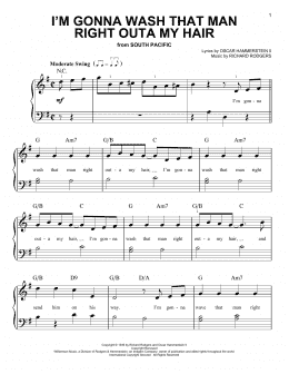 page one of I'm Gonna Wash That Man Right Outa My Hair (Very Easy Piano)
