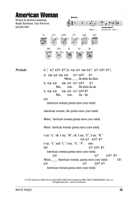 page one of American Woman (Guitar Chords/Lyrics)