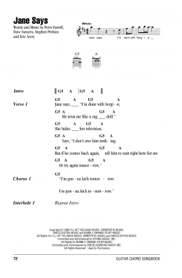 page one of Jane Says (Guitar Chords/Lyrics)