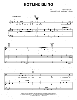 page one of Hotline Bling (Piano, Vocal & Guitar Chords (Right-Hand Melody))