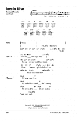 page one of Love Is Alive (Guitar Chords/Lyrics)