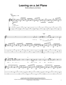 page one of Leaving On A Jet Plane (Guitar Tab (Single Guitar))