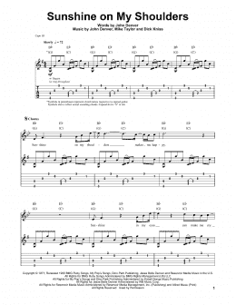 page one of Sunshine On My Shoulders (Guitar Tab (Single Guitar))