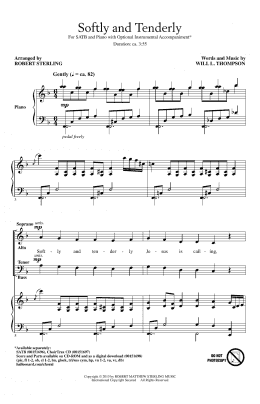 page one of Softly And Tenderly (SATB Choir)