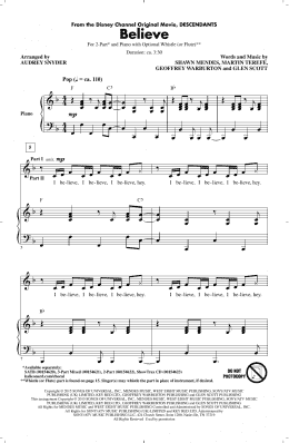 page one of Believe (from Descendants) (arr. Audrey Snyder) (2-Part Choir)