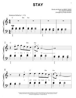 page one of Stay (arr. Phillip Keveren) (Big Note Piano)