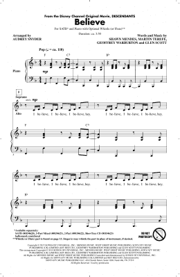 page one of Believe (from Descendants) (arr. Audrey Snyder) (SATB Choir)