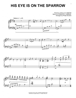 page one of His Eye Is On The Sparrow (arr. Phillip Keveren) (Piano Solo)