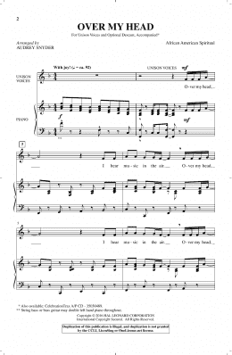 page one of Over My Head (Unison Choir)