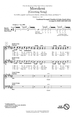 page one of Morokeni (Welcome Song) (SATB Choir)