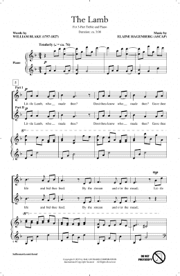 page one of The Lamb (3-Part Treble Choir)