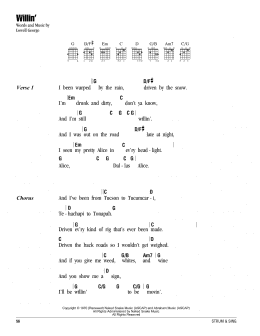 page one of Willin' (Guitar Chords/Lyrics)