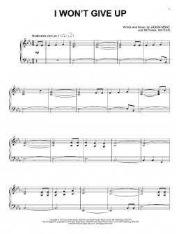 page one of I Won't Give Up (Piano Solo)