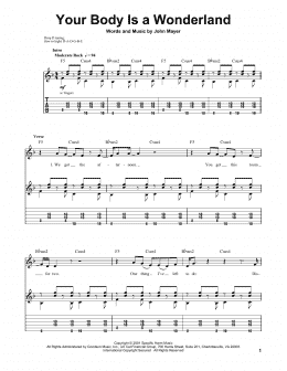 page one of Your Body Is A Wonderland (Guitar Tab (Single Guitar))