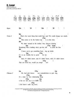 page one of O, Lover (Guitar Chords/Lyrics)