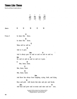 page one of Times Like These (Ukulele Chords/Lyrics)