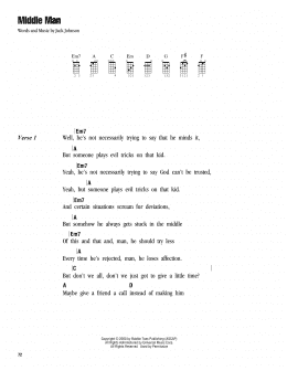 page one of Middle Man (Ukulele Chords/Lyrics)