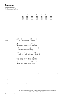 page one of Runaway (Ukulele Chords/Lyrics)