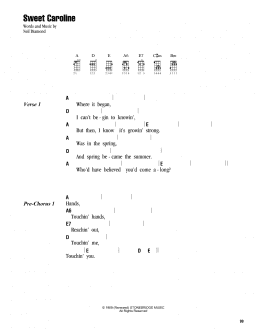 page one of Sweet Caroline (Ukulele Chords/Lyrics)