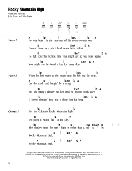 page one of Rocky Mountain High (Ukulele Chords/Lyrics)