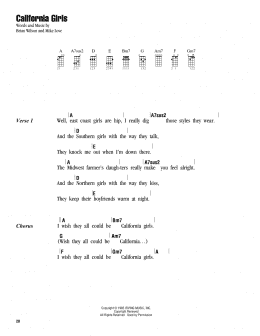 page one of California Girls (Ukulele Chords/Lyrics)