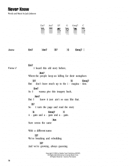 page one of Never Know (Ukulele Chords/Lyrics)