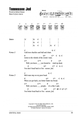 page one of Tennessee Jed (Guitar Chords/Lyrics)