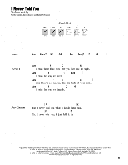 page one of I Never Told You (Guitar Chords/Lyrics)